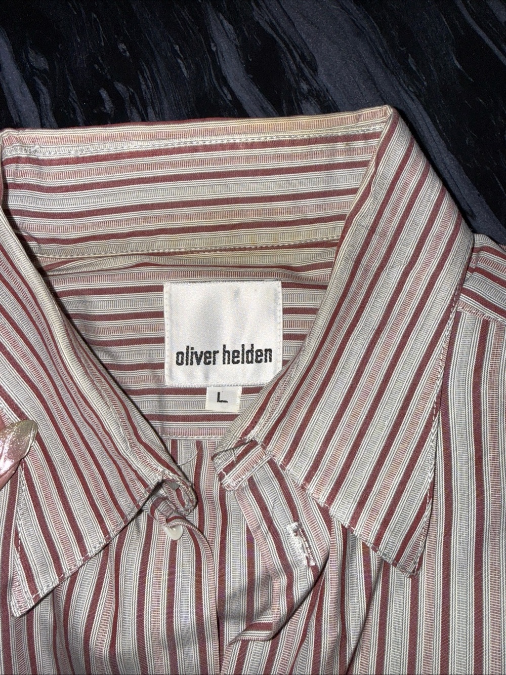 Oliver Helden Men's Red and White Striped Casual Button-Down Shirt